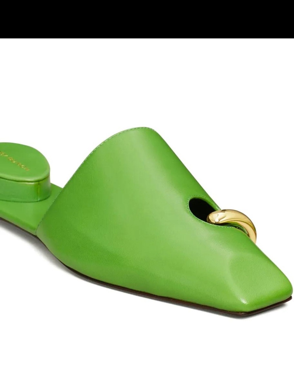 Tory Burch Vibrant Lime Green Pointed-Toe Slide Mules with Gold Accent - Picture 2 of 10